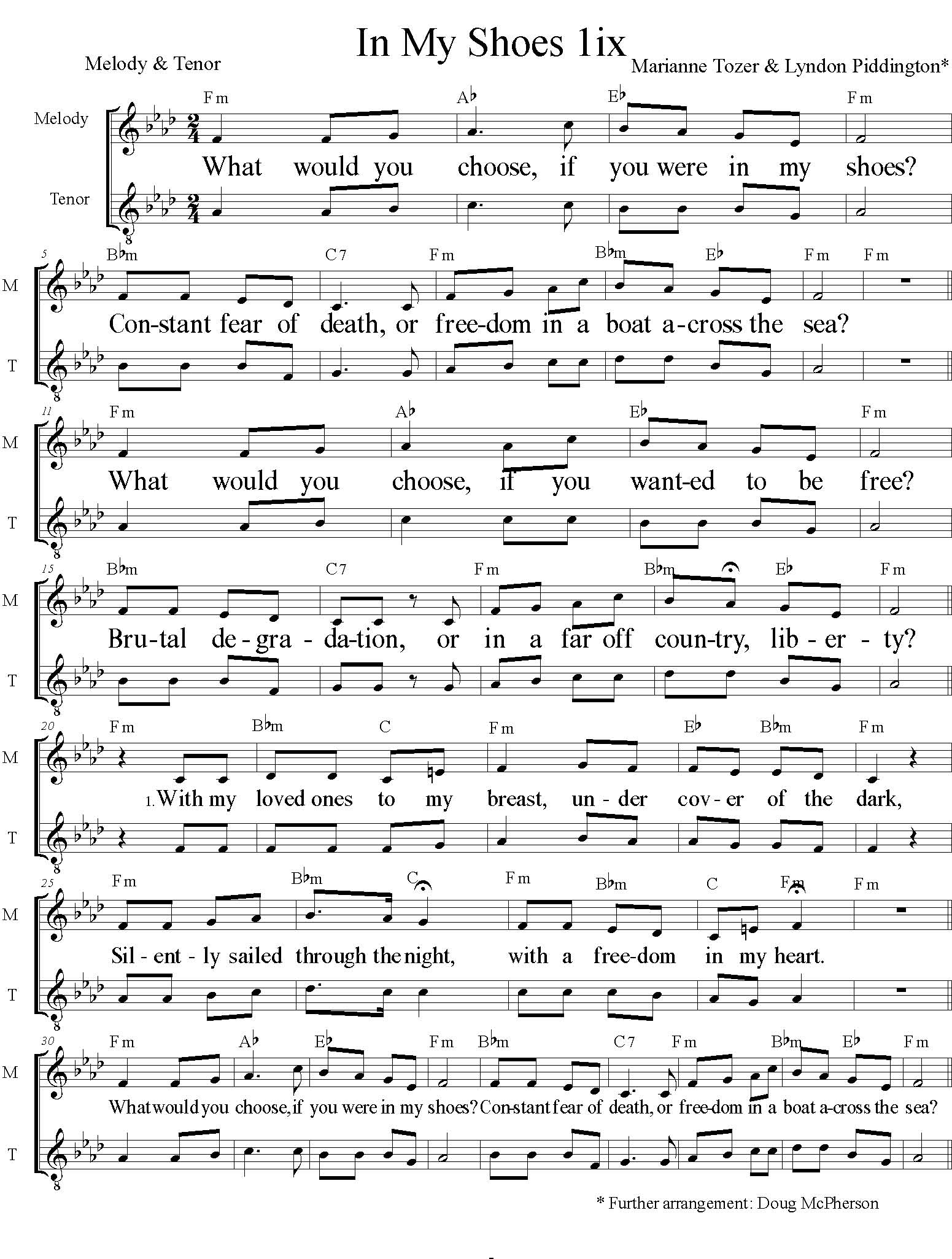 In My Shoes Sheet Music, Page 1 Fm